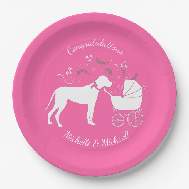 Great Dane Baby Shower Dog Puppy Paper Plate (Front)