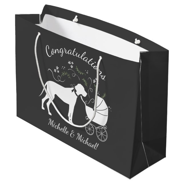 Great Dane Baby Shower Large Gift Bag (Back Angled)