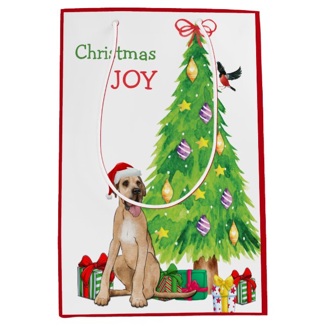 Great Dane, Bird, and Christmas Tree Medium Gift Bag (Front)