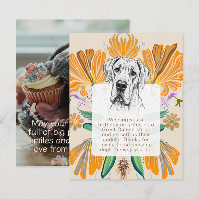 Great Dane Birthday Flat Card  (Front/Back)