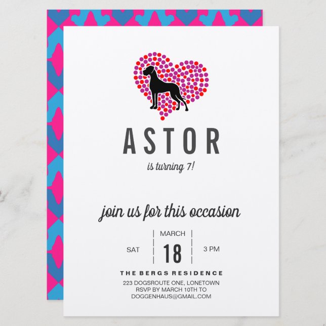 Great Dane Birthday Invitation (Front/Back)