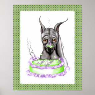 Great Dane Black Birthday Cake Face Poster