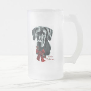 Great Dane Black Christmas Gifts Frosted Glass Beer Mug