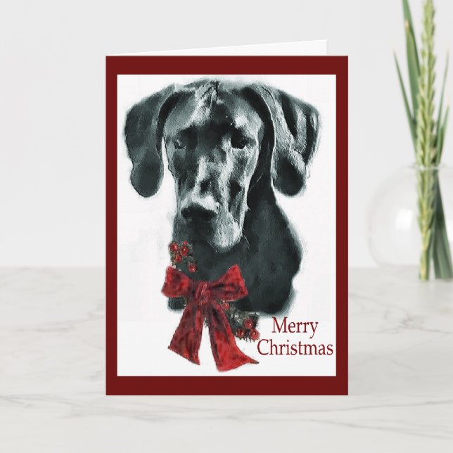 Great Dane Black Christmas Gifts Holiday Card (Front)