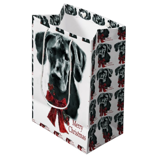 Great Dane (Black) Christmas Medium Gift Bag (Front Angled)