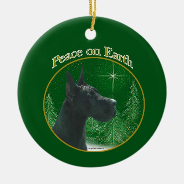 Great Dane (black) Peace Keychain Ceramic Tree Decoration (Front)