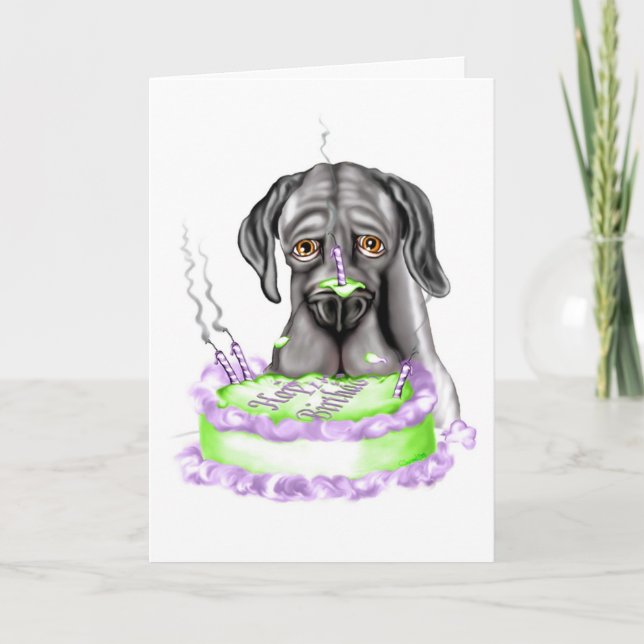 Great Dane Black UC Birthday Cake Card (Front)