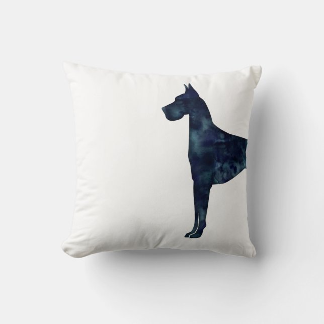 Great Dane Black Watercolor Silhouette Cushion (Front)