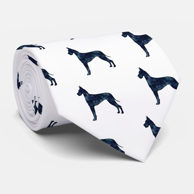 Great Dane Black Watercolor Silhouette Tie (Rolled)