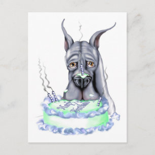 Great Dane Blue Birthday Cake Face Postcard