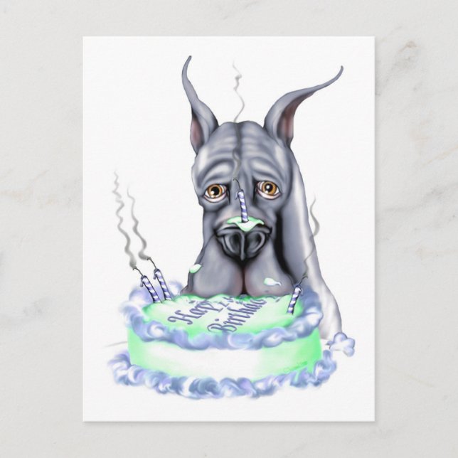 Great Dane Blue Birthday Cake Face Postcard (Front)