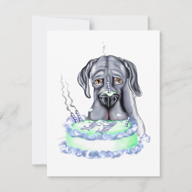 Great Dane Blue UC Birthday Cake Face Invitation (Front)
