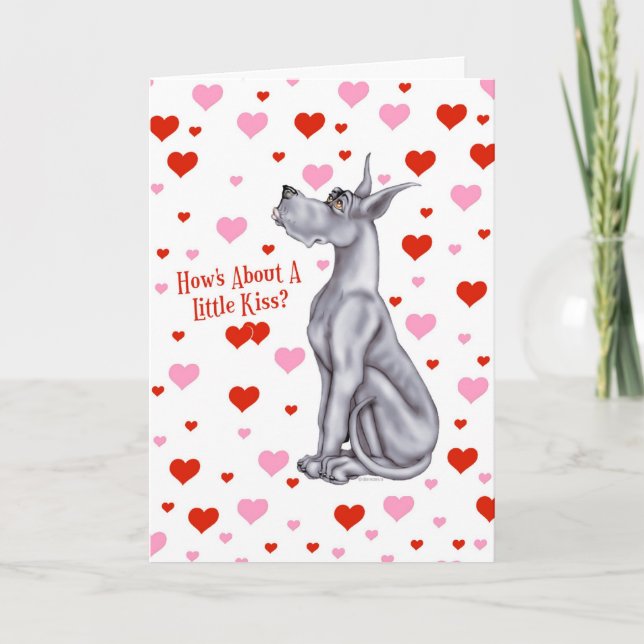 Great Dane Blue Valentine's Day Kiss Holiday Card (Front)