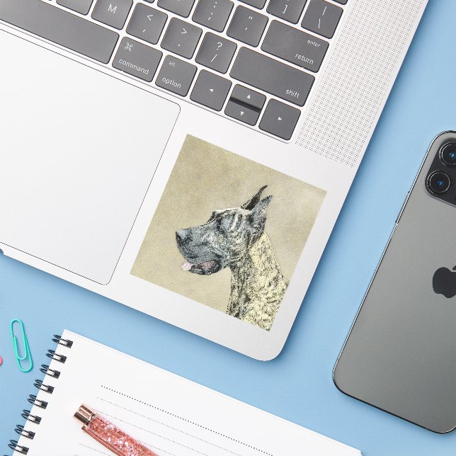 Great Dane (Brindle) Painting - Original Dog Art (Laptop w/ iPhone)