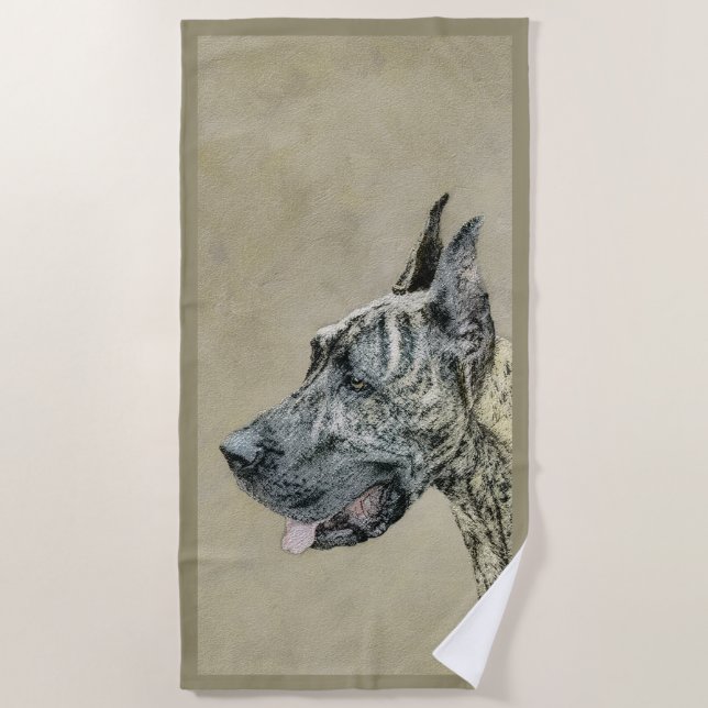 Great Dane (Brindle) Painting - Original Dog Art Beach Towel (Front)