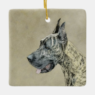 Great Dane (Brindle) Painting - Original Dog Art Ceramic Ornament