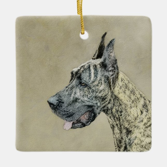 Great Dane (Brindle) Painting - Original Dog Art Ceramic Ornament (Front)