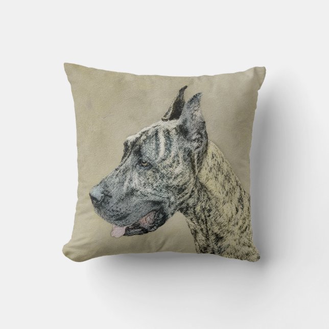 Great Dane (Brindle) Painting - Original Dog Art Cushion (Front)