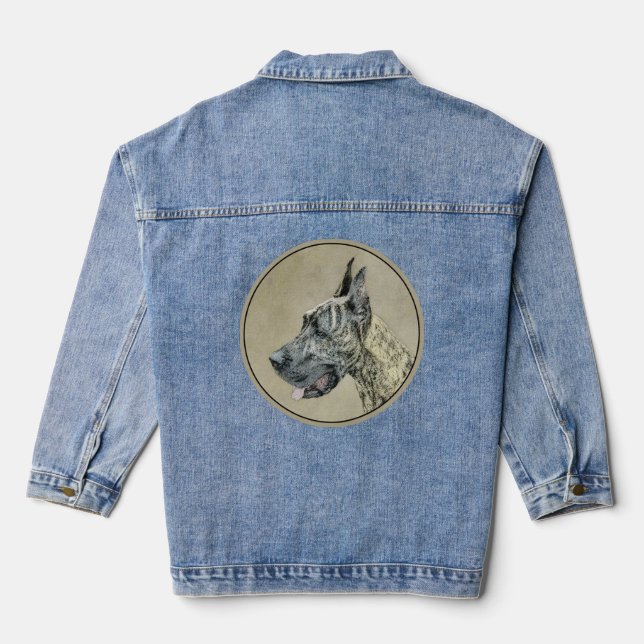 Great Dane (Brindle) Painting - Original Dog Art Denim Jacket (Back)