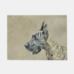 Great Dane (Brindle) Painting - Original Dog Art Doormat