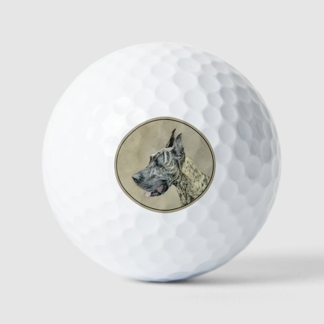 Great Dane (Brindle) Painting - Original Dog Art Golf Balls (Front)