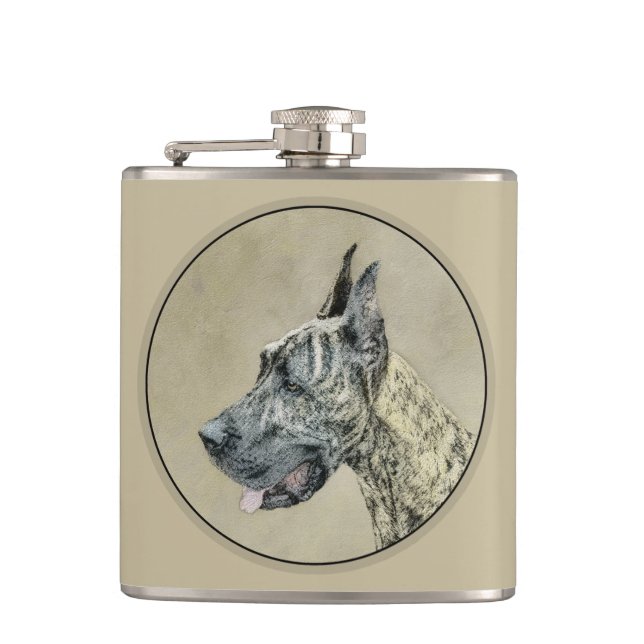 Great Dane (Brindle) Painting - Original Dog Art Hip Flask (Front)