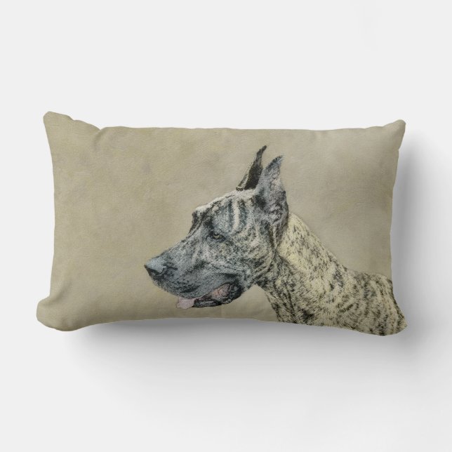 Great Dane (Brindle) Painting - Original Dog Art Lumbar Cushion (Front)