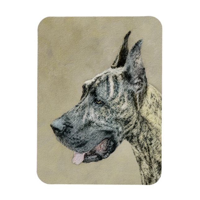Great Dane (Brindle) Painting - Original Dog Art Magnet (Vertical)
