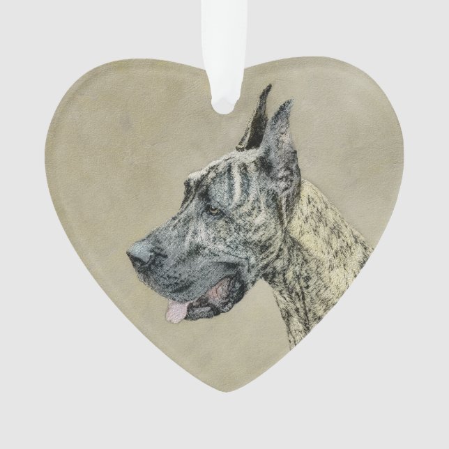Great Dane (Brindle) Painting - Original Dog Art Ornament (Front)