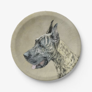 Great Dane (Brindle) Painting - Original Dog Art Paper Plate