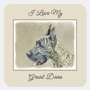 Great Dane (Brindle) Painting - Original Dog Art Square Sticker