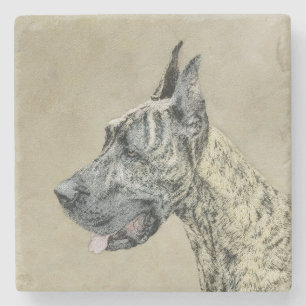 Great Dane (Brindle) Painting - Original Dog Art Stone Coaster