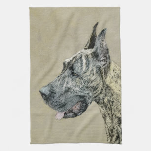 Great Dane (Brindle) Painting - Original Dog Art Tea Towel