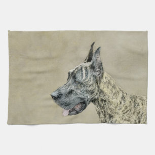 Great Dane (Brindle) Painting - Original Dog Art Tea Towel