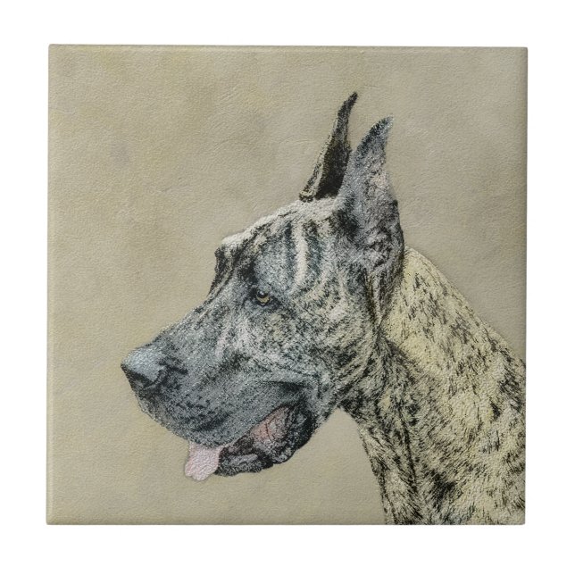 Great Dane (Brindle) Painting - Original Dog Art Tile (Front)