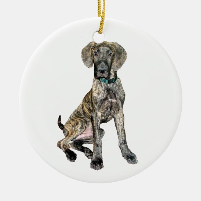 Great Dane Brindle Puppy Ceramic Tree Decoration (Front)