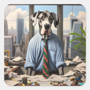 Great Dane Businessman In An Office Square Sticker
