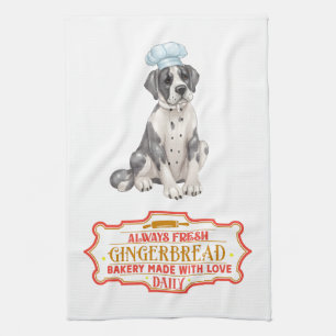 Great Dane Chef Baking Gingerbread Tea Towel