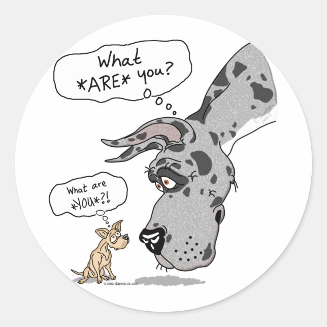 Great Dane & Chihuahua Merle Classic Round Sticker (Front)