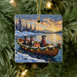 Great Dane Christmas Boat Holiday Ceramic Ornament