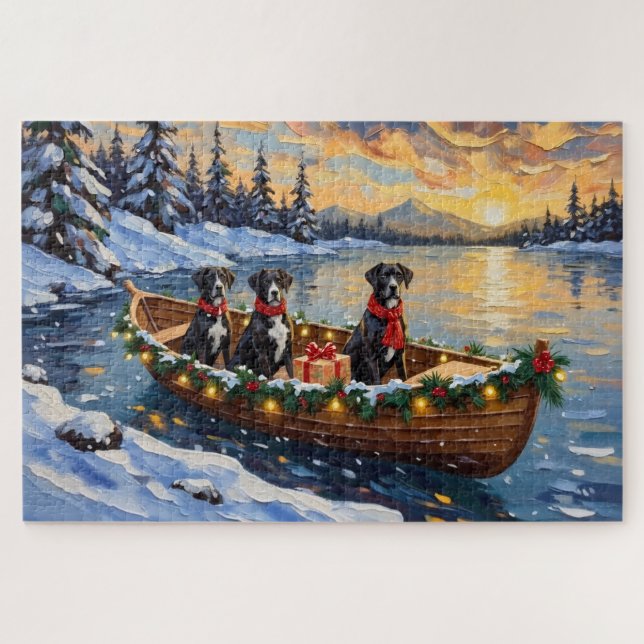 Great Dane Christmas Boat Holiday Jigsaw Puzzle (Horizontal)