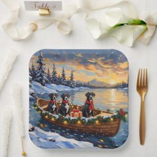 Great Dane Christmas Boat Holiday Paper Plate