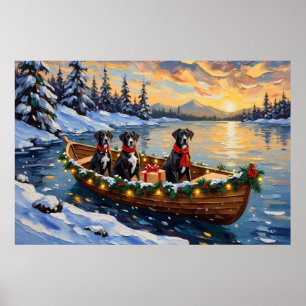 Great Dane Christmas Boat Holiday Poster