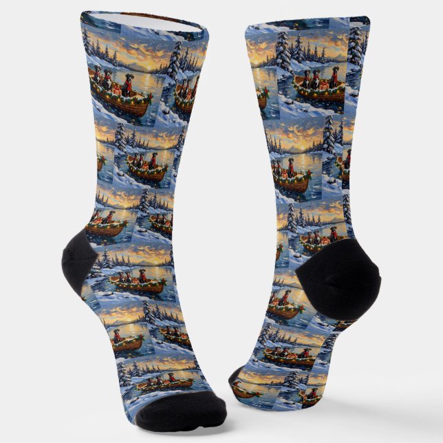 Great Dane Christmas Boat Holiday Socks (Angled)