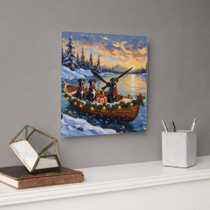 Great Dane Christmas Boat Holiday Square Wall Clock