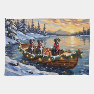 Great Dane Christmas Boat Holiday Tea Towel