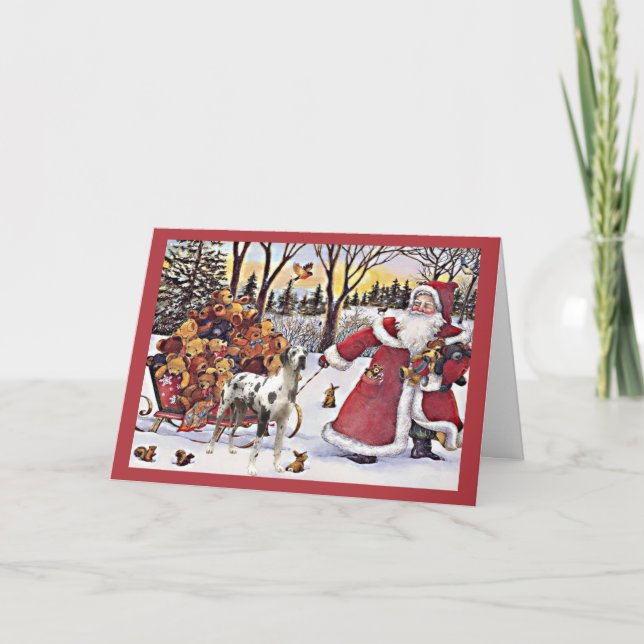 Great Dane Christmas Card Santa Bears (Front)