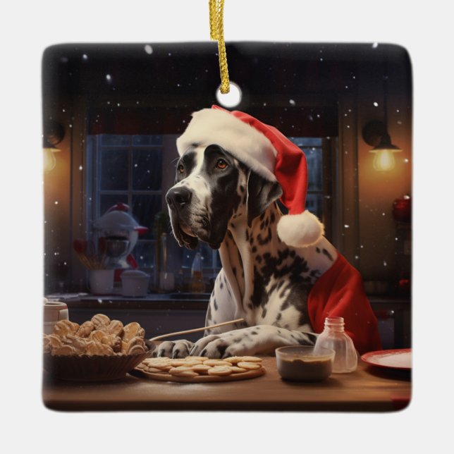 Great Dane Christmas Cookies Holiday Ceramic Ornament (Front)