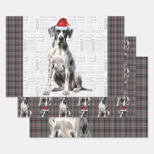 Great Dane Christmas Dog Red Grey Plaid Wrapping Paper Sheet