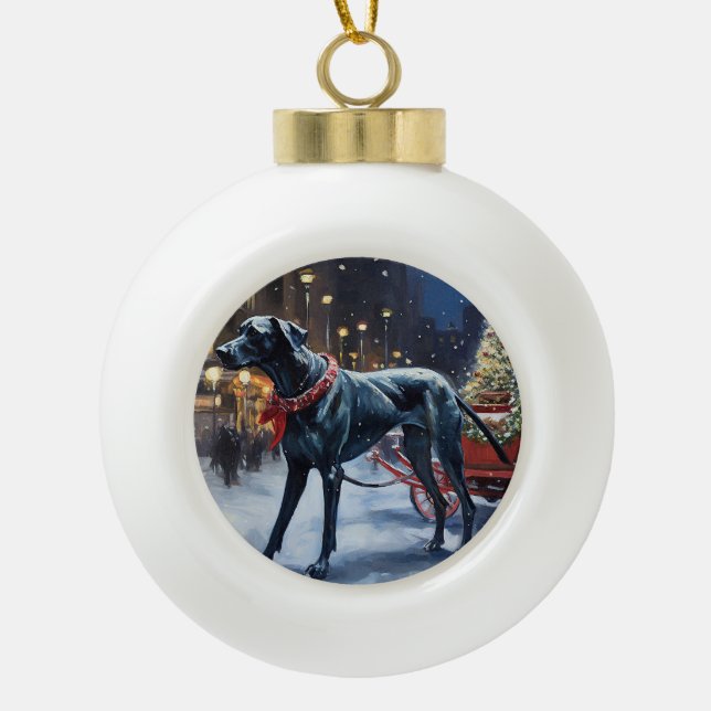 Great Dane Christmas Festive Season  Ceramic Ball Christmas Ornament (Front)